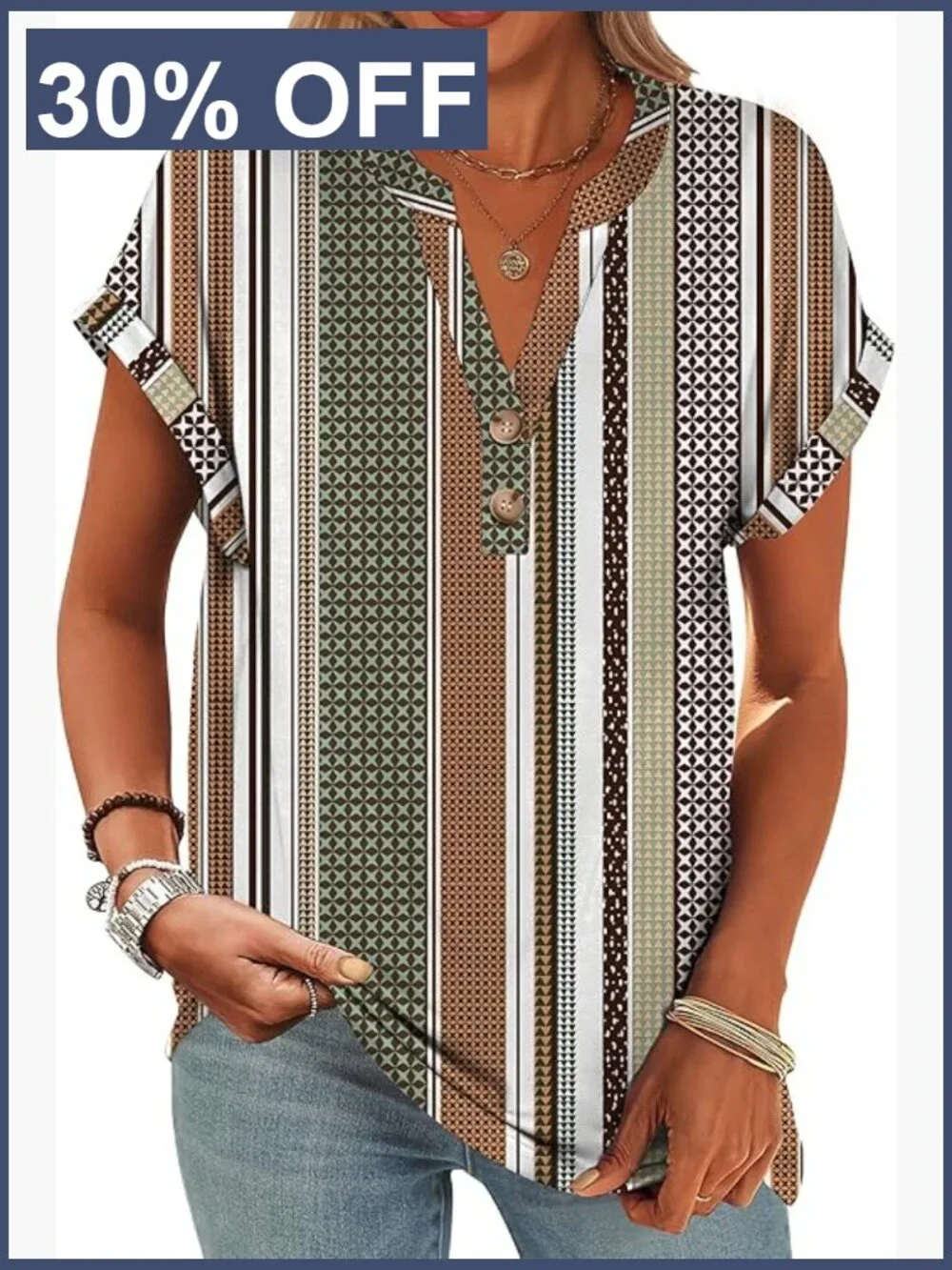 Short Sleeve Henley Tee V Neck Blouse Casual Loose Fit Summer Top - Picture 1 of 7